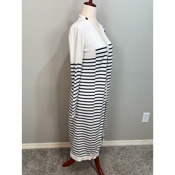 Cabi Victory sweater duster patchwork navy & white striped long sleeve Sz S - Picture 3 of 7